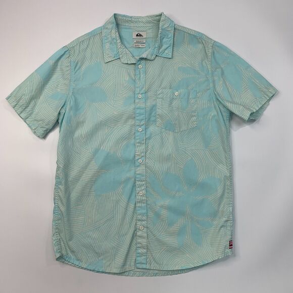 Quiksilver Shirt Mens M Medium Lake Blue Carved Paddle Woven Cotton Button Up - Picture 2 of 9